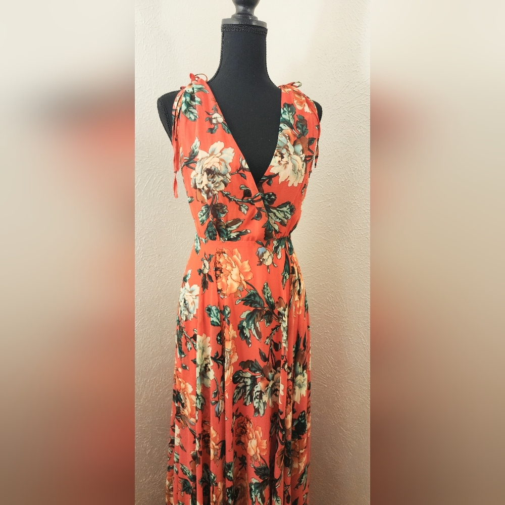 Orange Plunge Neck Sleeveless Maxi Dress for Weddings